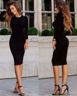 Midi Length Bodycon Long Sleeve Dress