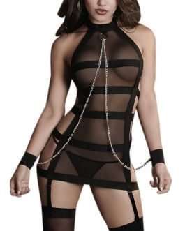 Sheer Strap Bondage Garter Mini Dress