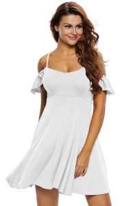 Semi Sheer Chiffon Cold-Shoulder Mini Dress Bikini Cover Up