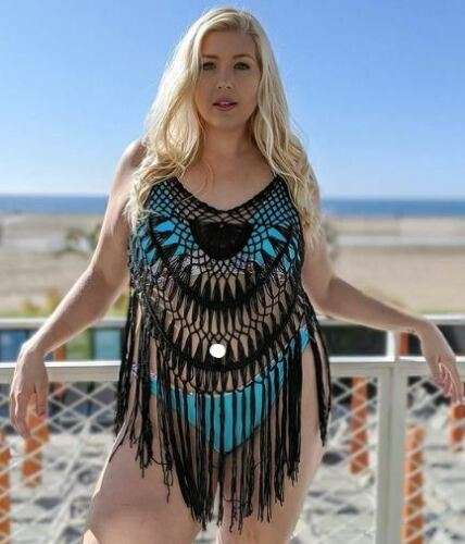 Ladies stretch crochet top with black fringe bottom swimwear cover - MyPrivateStyle.com