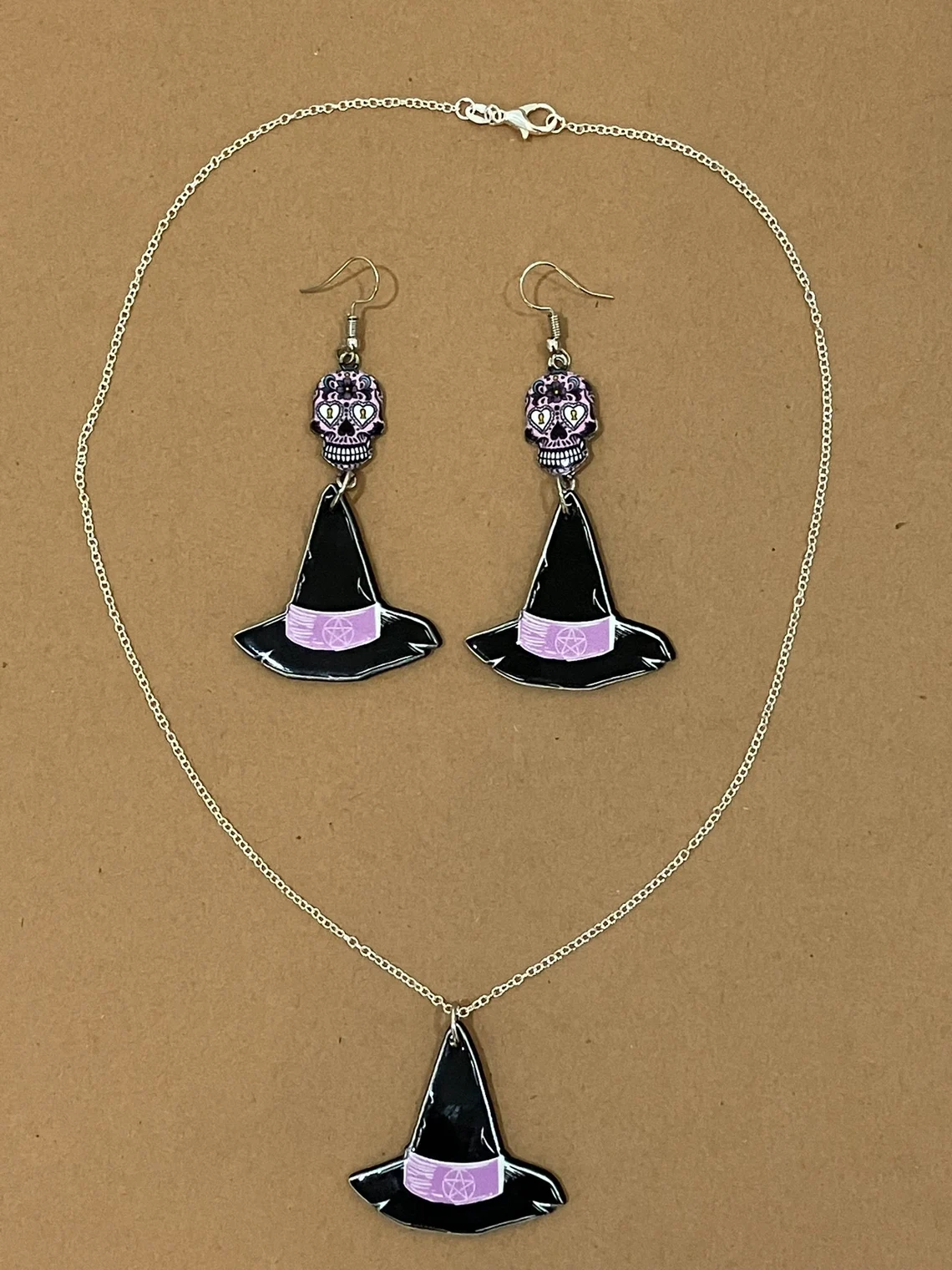 Halloween Jewelry Set-Witch's Hat-Sugar Skull-Necklace Earrings on www.MyPrivateStyle.com