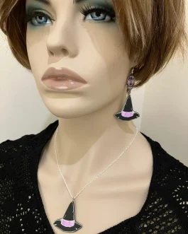 Halloween Jewelry Set-Witch's Hat-Sugar Skull-Necklace Earrings on www.MyPrivateStyle.com