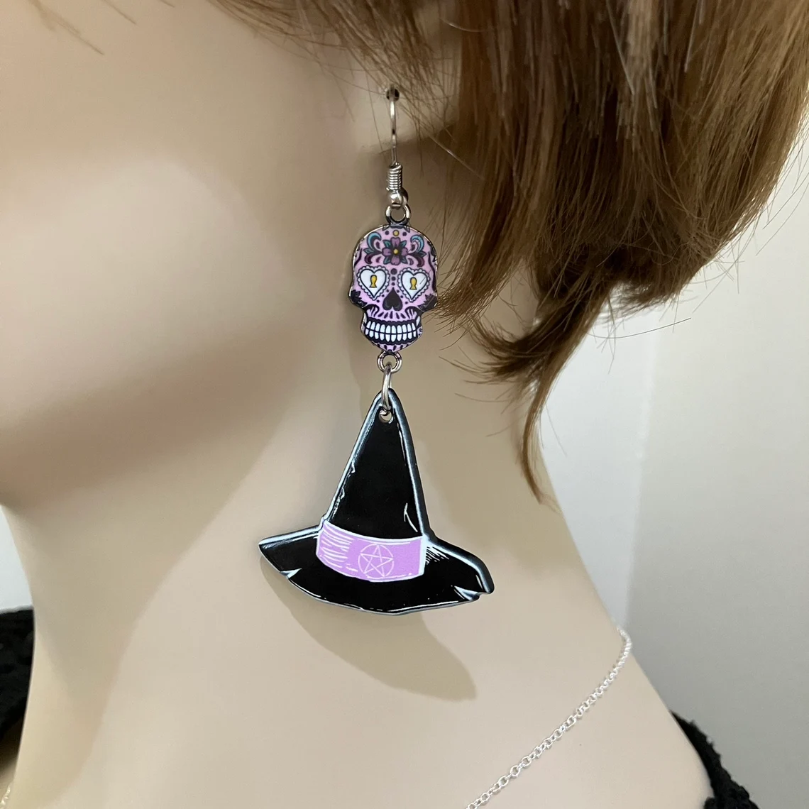 Halloween Jewelry Set-Witch's Hat-Sugar Skull-Necklace Earrings on www.MyPrivateStyle.com