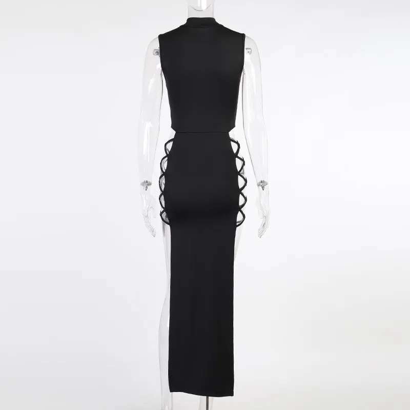 Elegant Holiday Sleeveless Bandage Sexy Dress With High Side Strappy Cutouts. Soft sexy milk silk blend dress with straps & high cutout sides. on www.MyPrivateStyle.com
