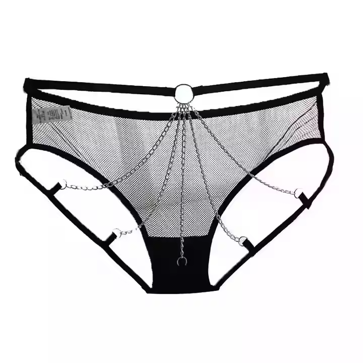 Chain Open Back Panties With Mesh Front Panel on MyPrivateStyle.com
