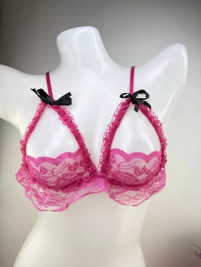 Frilly Pink Lace Bralette Set