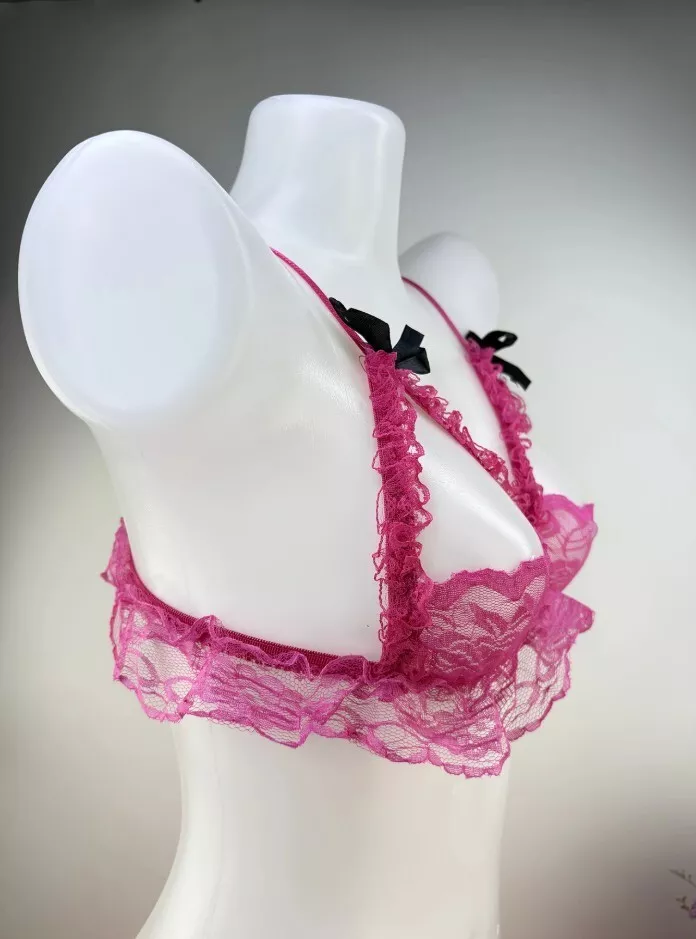 Frilly Pink Lace Bralette Set