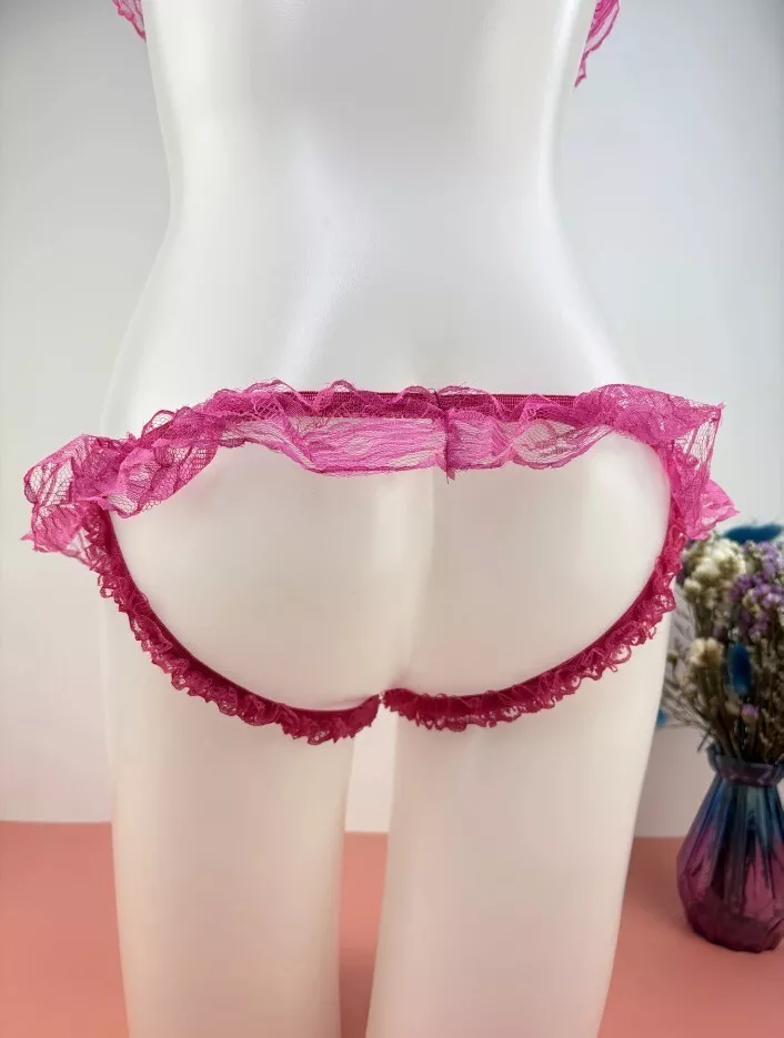 Frilly Pink Lace Bralette Set