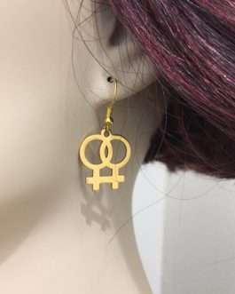 Pair Of Female Gender Symbols Earrings on model