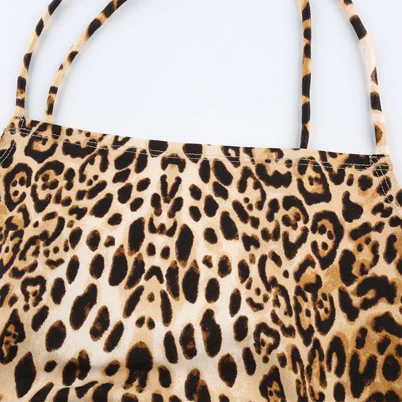 Leopard Print Backless Crop Top Cami Style