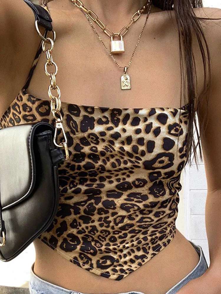 Leopard Print Backless Crop Top Cami Style Model 3