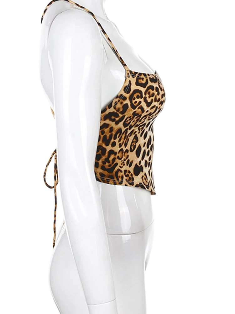Leopard Print Backless Crop Top Cami Style