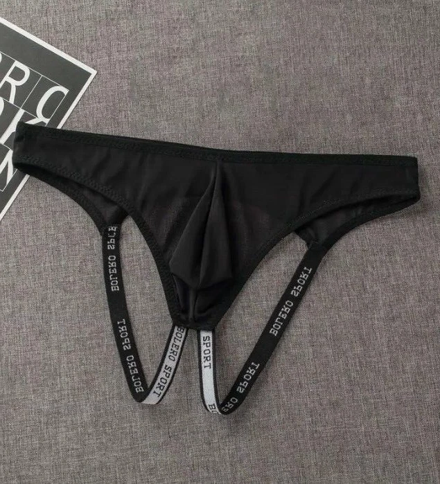 Mens Sheer Bare Back Pouch Thong Underwear