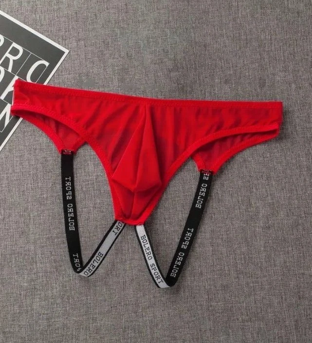 Mens Sheer Bare Back Pouch Thong Underwear