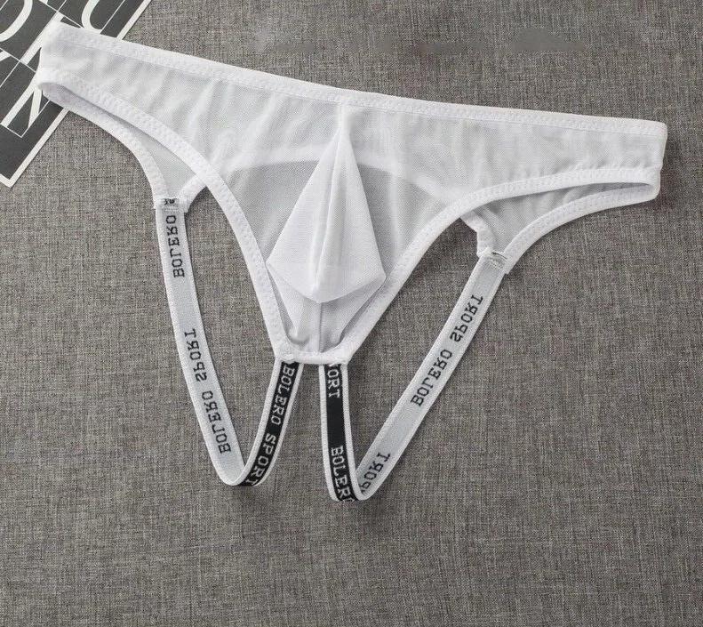 Mens Sheer Bare Back Pouch Thong Underwear