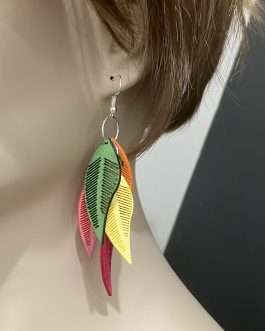 Faux Leather Cut Out Feather Shaped Colorful Earrings