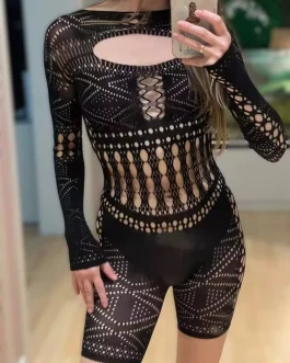 Lace Black Stretch Fishnet One Piece Jumper Shorts