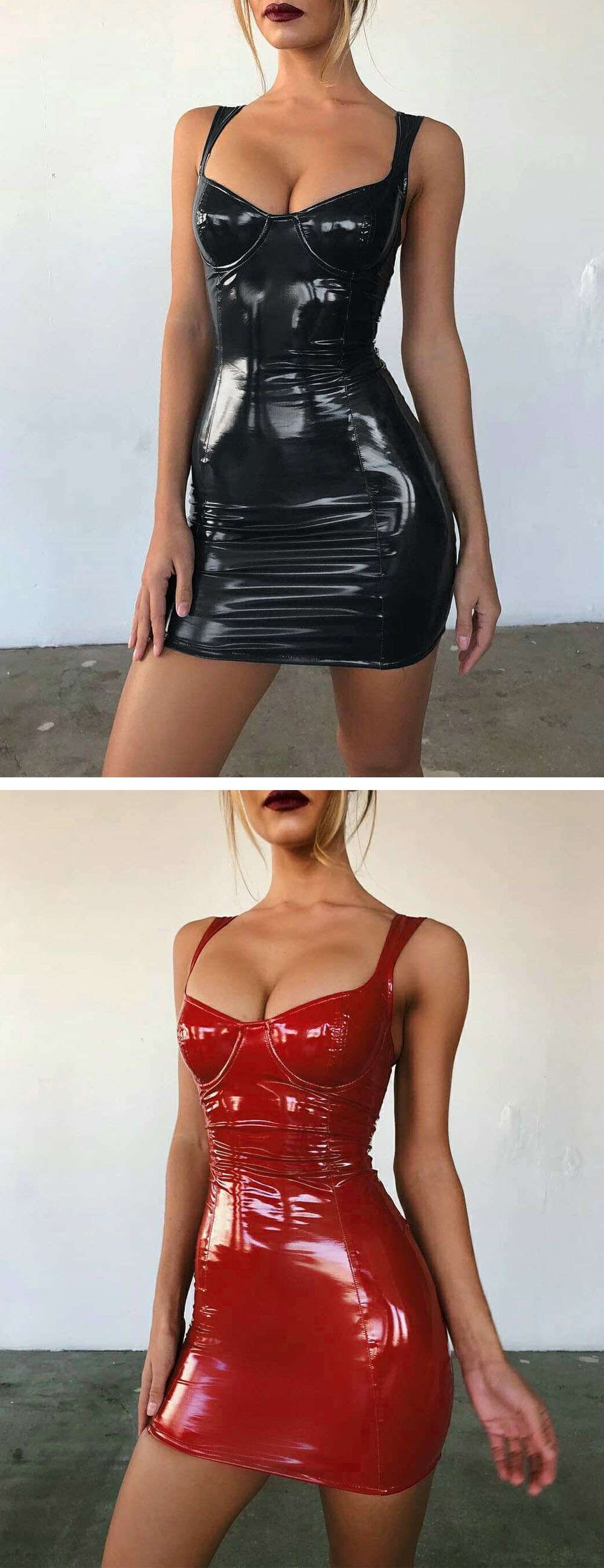 Wet Look PU Leather Sleeveless Bodycon Mini Dress
