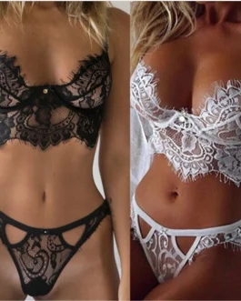 Wireless Bralette Panty Set, Eyelash Floral Lace. Features Eyelash Bralette and matching eyelash panty on MyPrivateStyle.com