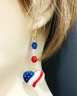 Handmade US Flag Beaded Earrings.