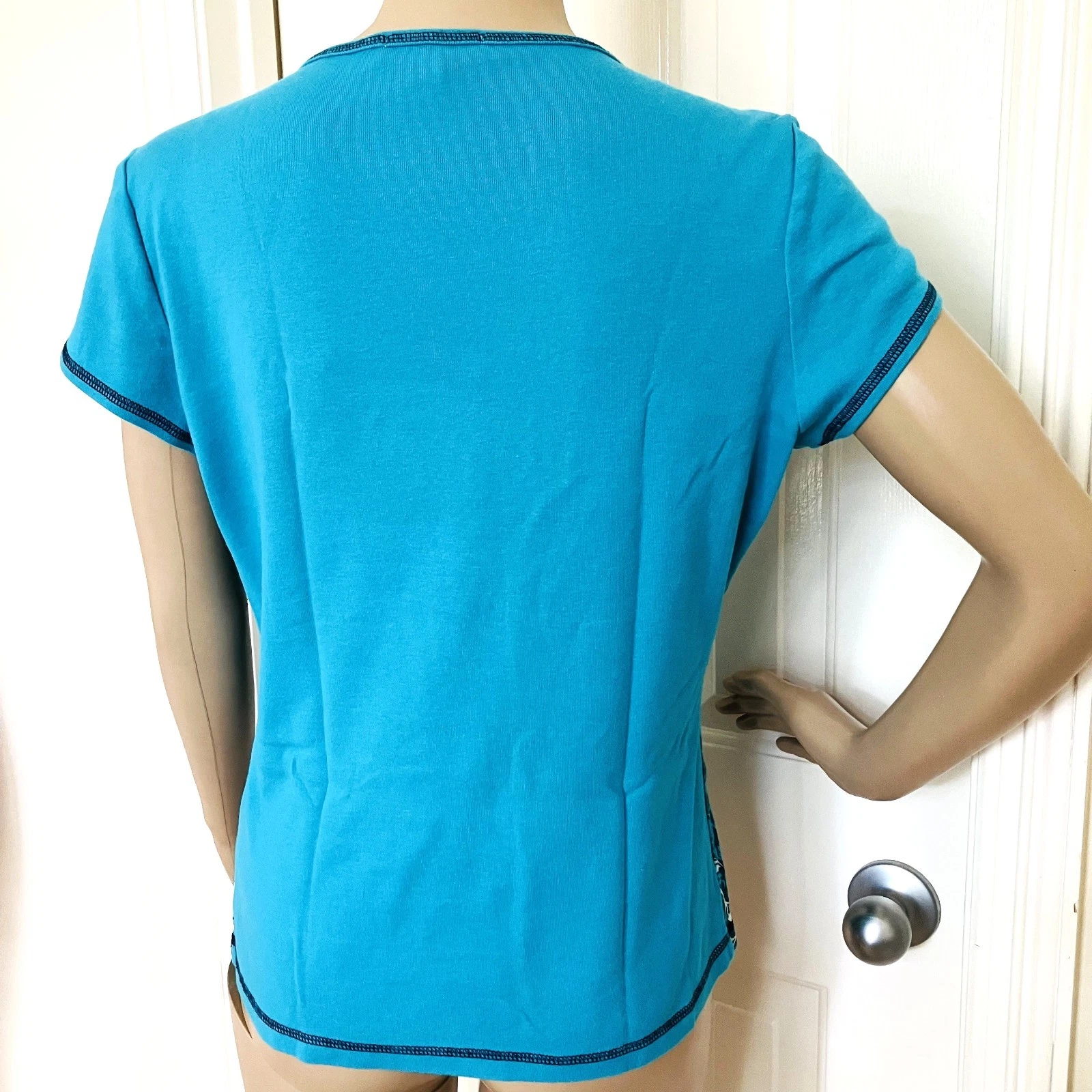 Turquoise Short Sleeve Stretch Top. Back