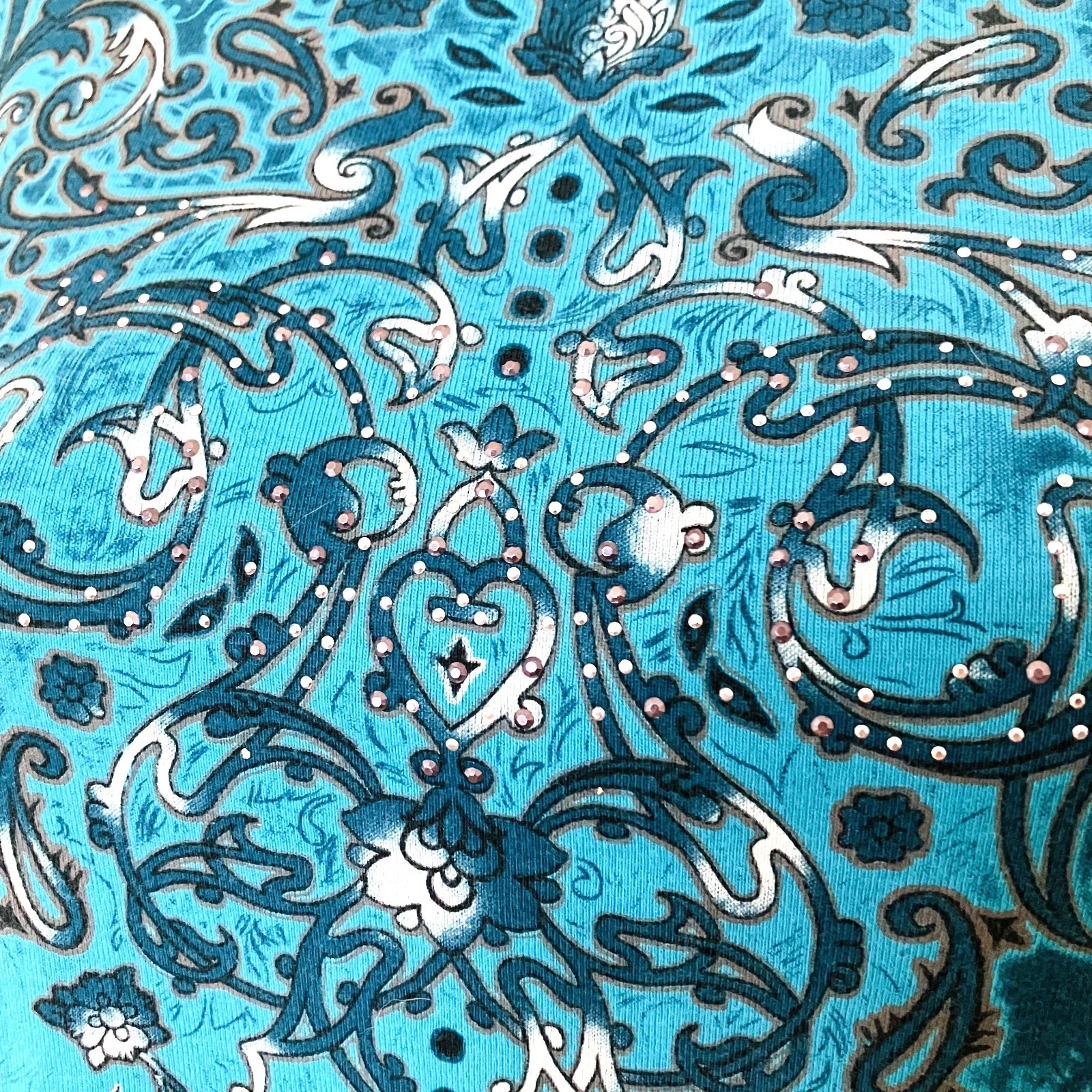 Turquoise Short Sleeve Stretch Top. Floral Print