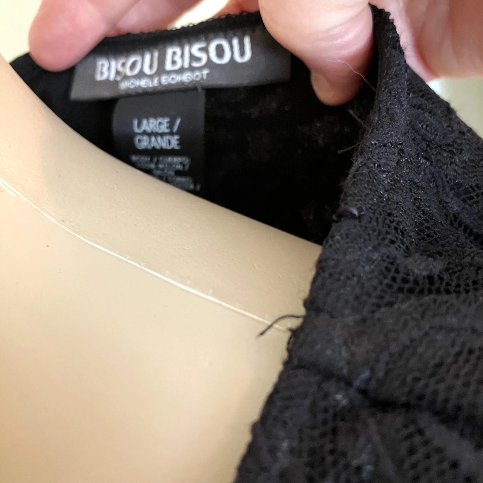 Bisou Bisou Black Lace Short Split Sleeve Blouse With Ruched Sides