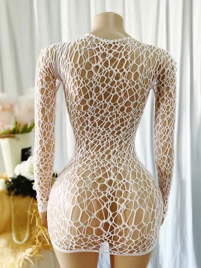 Swimsuit Cover Up, Wide Weave Fishnet, Stretch Long Sleeve