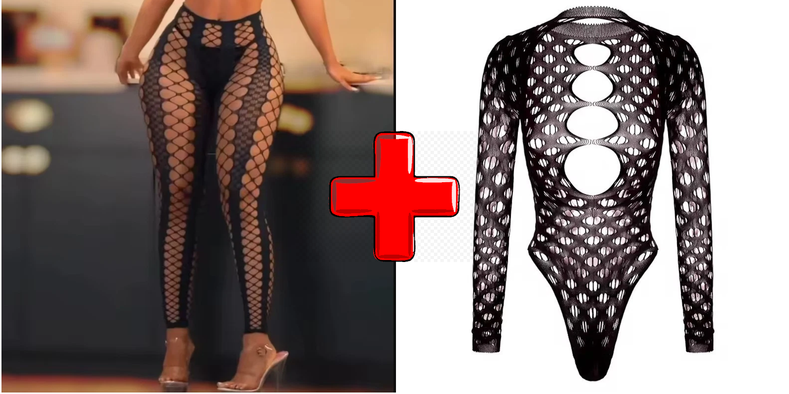 Cut Out Fishnet bundle pants + bodysuit