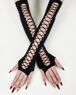 Fingerless Gloves with Lace Up Detail