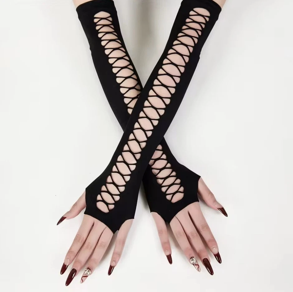 Fingerless Gloves with Lace Up Detail