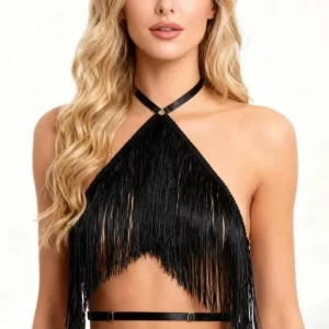 Strappy Halter Crop Top Fringe Western Cowgirl Boho Style Top