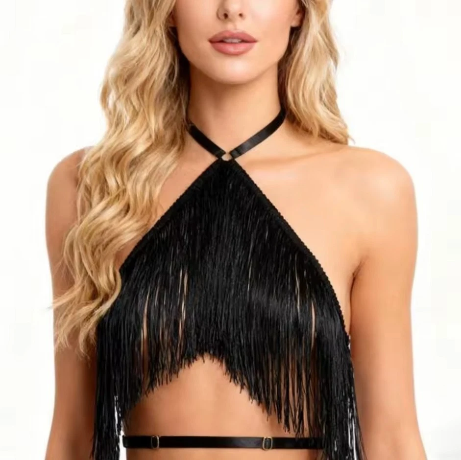 Strappy Halter Crop Top Fringe Western Cowgirl Boho Style Top