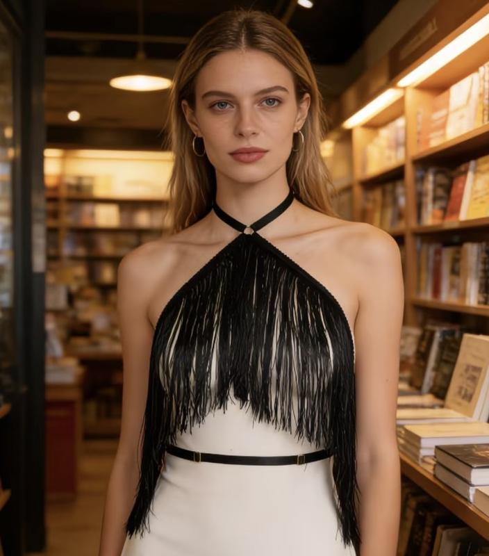 Strappy Halter Crop Top With Western Fringe boho style. on MyPrivateStyle.com